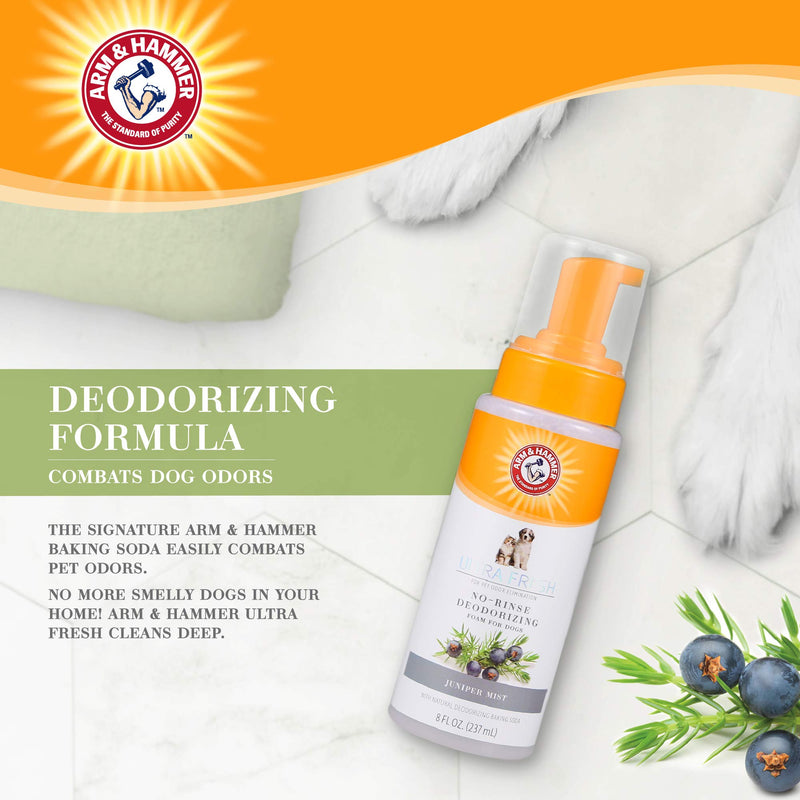 Arm & Hammer Ultra Fresh No Rinse Deodorizing Foam for Dogs, Juniper Mist, 8 Oz | Waterless Dog Shampoo | Baking Soda Neutralizes Bad Odors for an Advanced Clean No-Rinse Deodorizing Foam for Dogs - BeesActive Australia