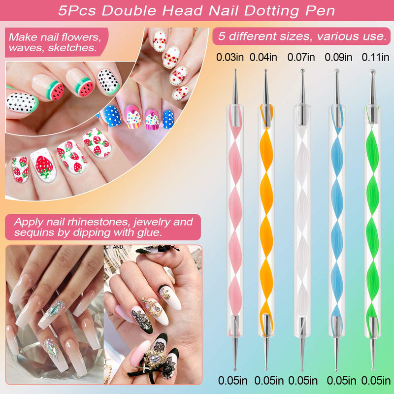 V BUTIGIRL 14 Acrylic Nail Brush Set, 5 UV Gel Nail Brush for Gel Builder Nail Painting 5 Double Ended Dotting Pen and 2 Nail Art Dust Brush 2 Toe Separators for Acrylic Application - BeesActive Australia