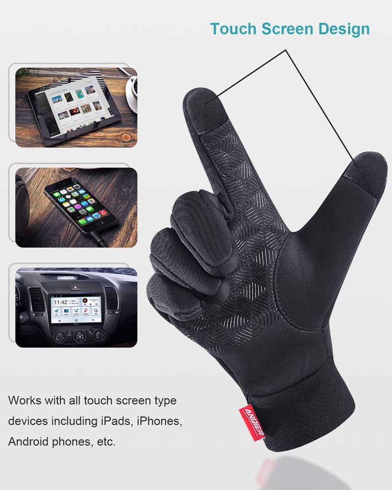 Anqier Winter Gloves,Newest Windproof Warm Touchscreen Gloves Men Women For Cycling Running Outdoor Activities Black-a X-Large - BeesActive Australia