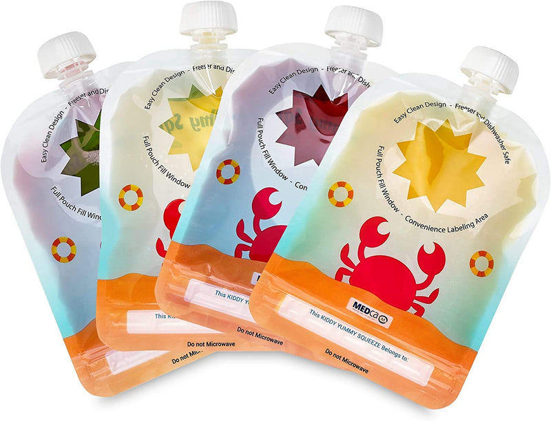 MEDca Reusable Food Pouch - Refillable Baby Squeeze Pouches Kids of All Ages Love, Pack of 6 Large Pouches - BeesActive Australia