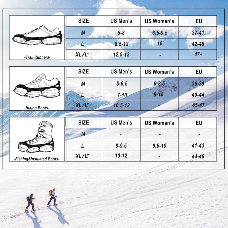 Crampons Ice Cleats Traction Snow Grips for Boots Shoes Women Men Kids Anti Slip 19 Stainless Steel Spikes Safe Protect for Hiking Fishing Walking Climbing Mountaineering Medium Black - BeesActive Australia