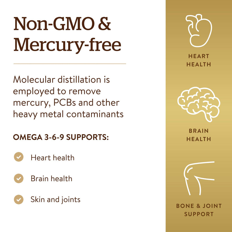 Solgar Omega 3-6-9 Softgels - Pack of 120 - Blend of Premium Fish, Flax and Borage Oils � Specially formulated ratio - Molecularly distilled to remove mercury, PCBs and heavy metal contaminants - BeesActive Australia