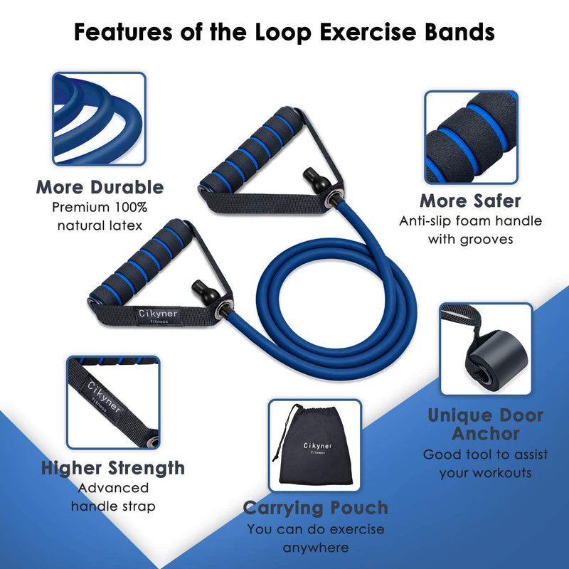 Cikyner Resistance Bands, Resistance Tubes Resistance Bands with Handles Exercise Bands, Ideal for Home Gym Physical Therapy Strength Training Muscle Toning, Door Anchor & Bag included (single tube) Blue - BeesActive Australia