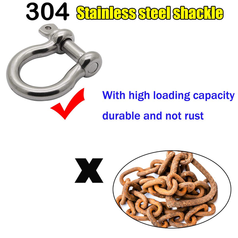 SMTUNG 304 Stainless Steel Bow Shape Load Shackle for Camping, Hiking and Other Outdoor Sports 6mm 8mm 10mm 14mm 1/4"(6mm)-8pcs - BeesActive Australia