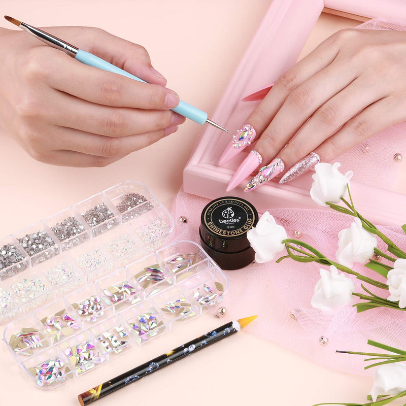 Beetles 15ml Nail Art Rhinestone Glue Gel Clear No Wipe Adhesive Resin Gems Diamonds Jewelry Gel Nail Polish Decoration With 2 Dual-Purpose Brush Pen 1 Wax Pencil - BeesActive Australia