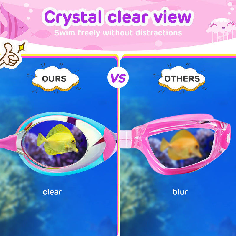 Vvinca Swimming Goggles 2 Pack Swim Goggles with 3 Nose Piece, Anti-Fog Anti-UV Silicone Pool Goggles Adult Women Men Youth C-2 Packs Mirrored Pink & Purple - BeesActive Australia