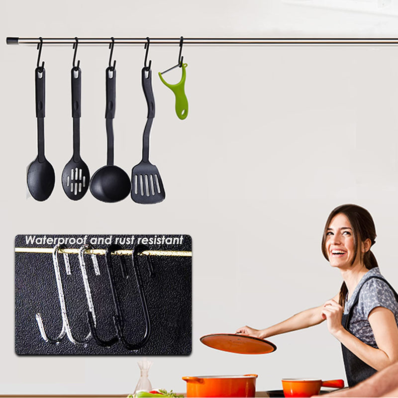 24 Pack Black S Shaped Hooks Small Hanging Hangers for Bathroom Bedroom Office Kitchen Garden - BeesActive Australia