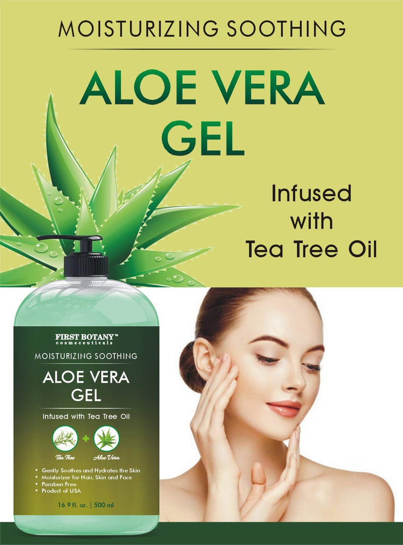 Aloe vera gel from 100 percent Pure Aloe Infused with Tea Tree Oil - Natural Raw Moisturizer for Hand Sanitizing Gel, Skin Care, Hair Care, Sunburn, Acne & Eczema - 16.9 fl oz | 500 ml - BeesActive Australia