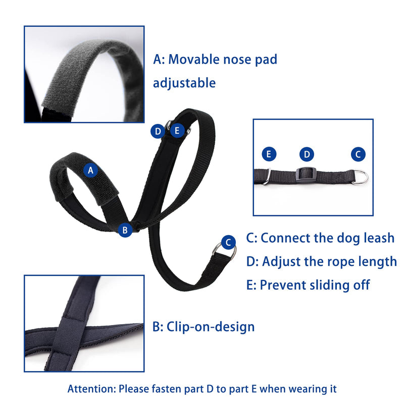 Dog Head Collar One Clip Anti Pull Dog Head Halter with Movable Pad Adjustable Training Tool L Black - BeesActive Australia