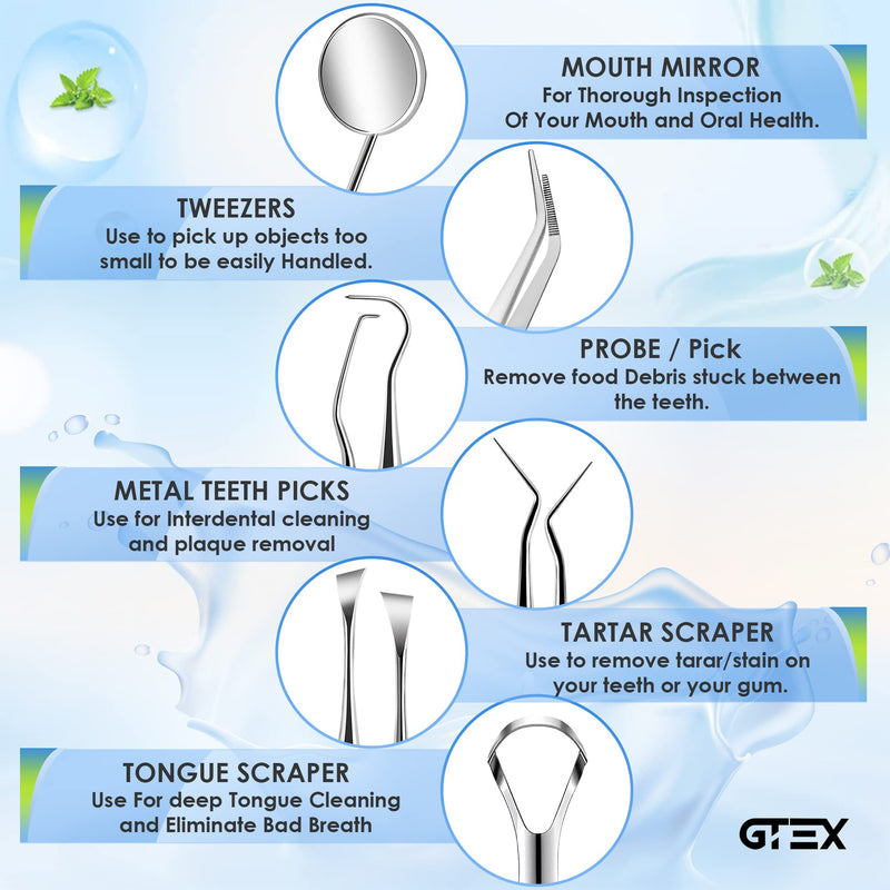 GTEX Plaque Remover for Teeth - 6Pcs Dental Care Kit for Teeth Cleaning - Plaque Removal Tartar Remover Stainless Steel Tongue Scraper Tool for Home Use - BeesActive Australia