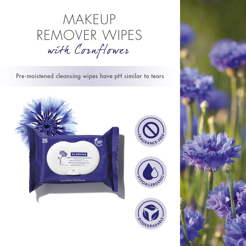 Klorane Make-up Remover Biodegradable Wipes with Soothing Cornflower for Sensitive Skin, -Fragrance , Sulfate, and Alcohol Free - BeesActive Australia