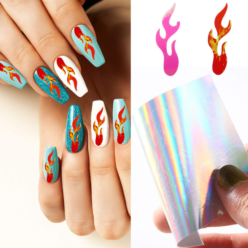 32 Sheets Nail Art Sticker, Include 16 Butterfly Nail Decals Holographic Butterfly Nail Art Sticker and 16 Flame Reflections Nail Decals Fire Nail Holographic Strip Tape for DIY Nail Salon - BeesActive Australia