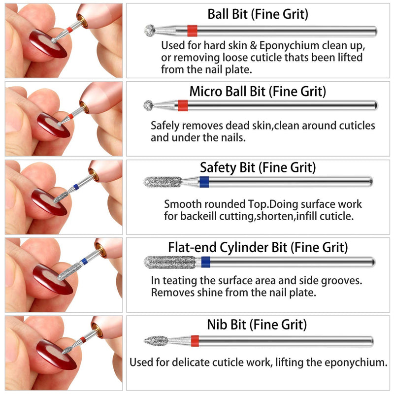 nail drill bits set, 7PCS 3/32 inch tungsten carbide diamond nails bit for e-file polishing polygel acrylic manicure pedicure cuticle clean use and more! - BeesActive Australia