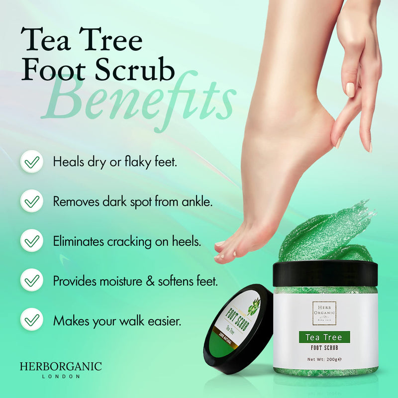 HerbOrganic Antibacterial Tea Tree Foot Scrub � 200 g � Exfoliates, Moisturizes and Cleanses � Helps with Corns, Calluses, Athlete Foot, Jock Itch & Foot Odour � with Green Tea, Sea Salt & Jojoba Oil - BeesActive Australia