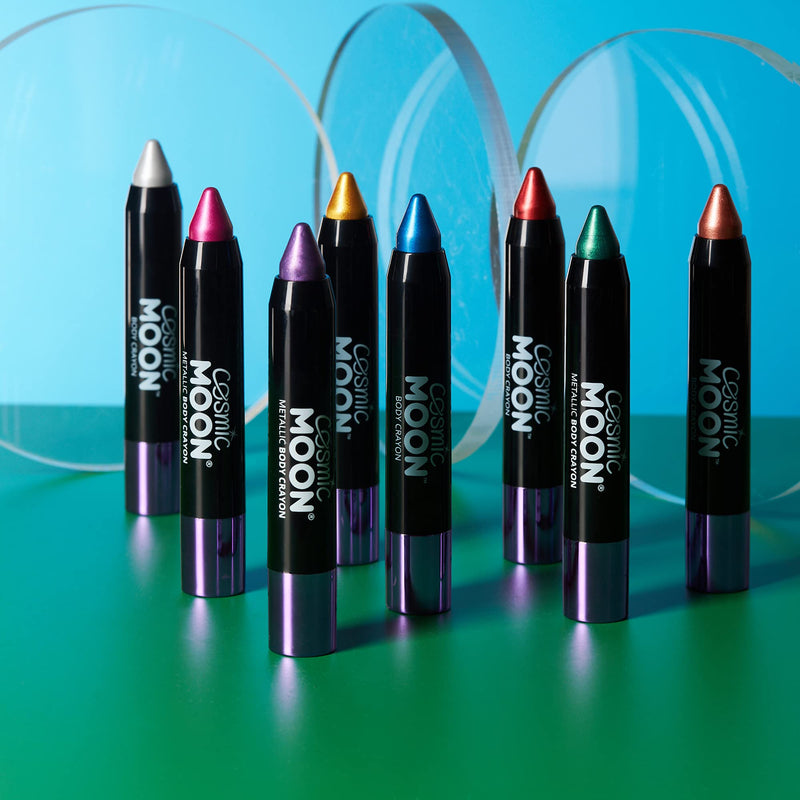 Cosmic Moon - Metallic Face Paint Stick/Body Crayon makeup for the Face & Body - 0.12oz - Easily create metallic designs like a pro! - Set of 8 colours! - BeesActive Australia