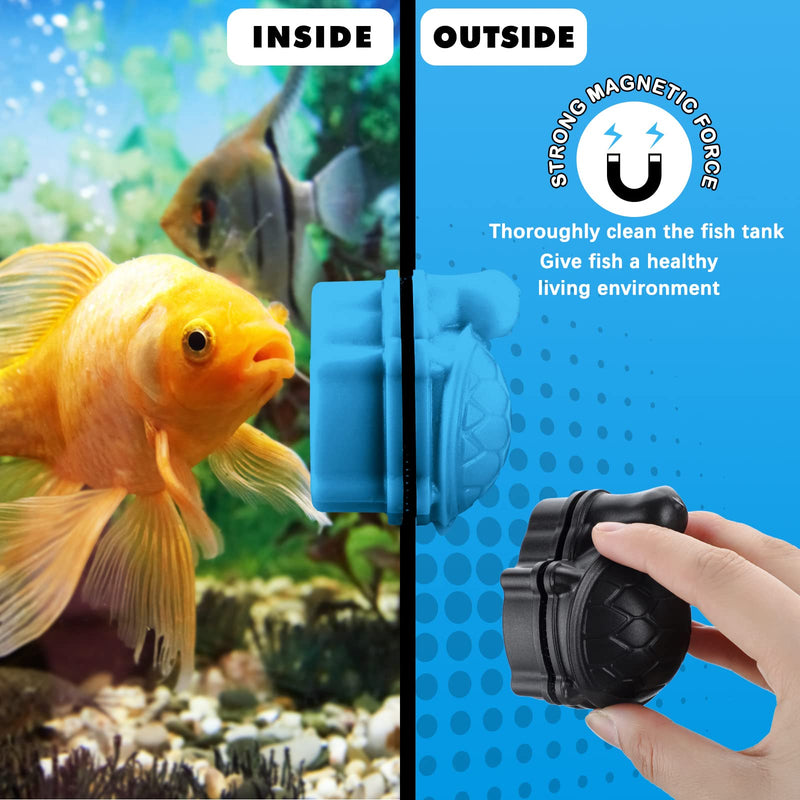 2 Pcs Algae Cleaning Scrapers Aquarium Tank Glass Brush Small Aquarium Magnet Cleaner Fish Tank Algae Cleaner Magnetic Aquarium Glass Cleaner for Fish Tank Cleaning Tortoise Blue, Coffee Black - BeesActive Australia