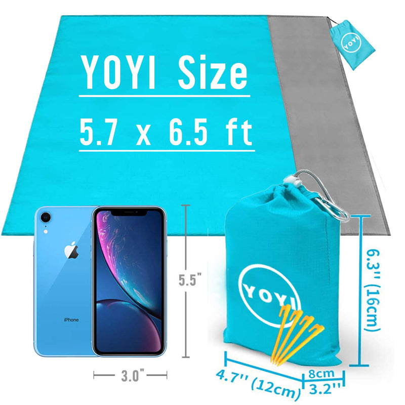 YOYI Sand Free Beach Blanket 210T Polyester,Beach Mat Waterproof Sandproof for 2-7 Adults, Oversized 55'' x 69'' Lightweight Pocket Blanket for Travel, Camping, Hiking, Music Festivals Blue 55x69 - BeesActive Australia