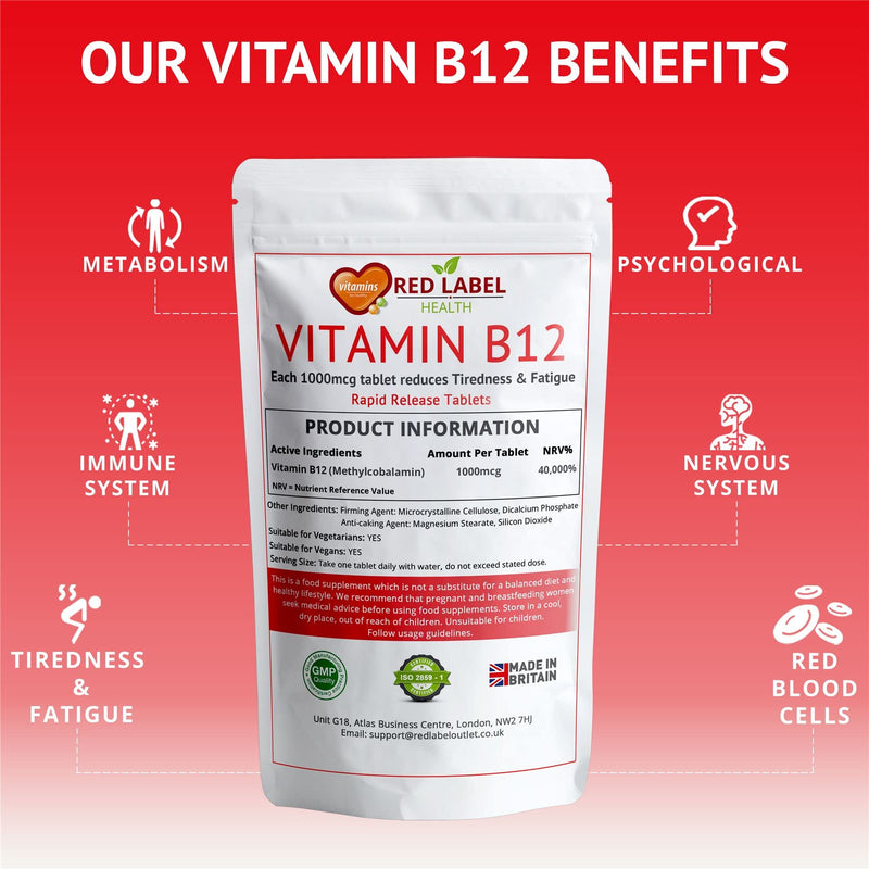 Vitamin B12 1000mcg - 360 Methylcobalamin Tablets - High Strength Supplement - Healthy Metabolism, Energy, Supports Immune & Nervous System for Men & Women | Vegetarian | Vegan | Made in UK. 1 count (Pack of 360) - BeesActive Australia