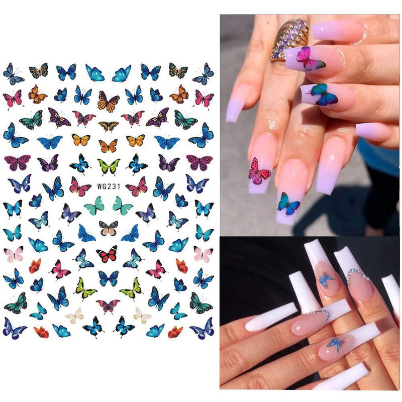 BFY Butterfly Nail Art Decals Sticker Colorful Butterflies for Nails Butterfly Design Nail Sticker Foil 3D Nail Art Self-Adhesive 10 Large Sheets Romantic Butterflies Sticker for Acrylic Nails Design - BeesActive Australia