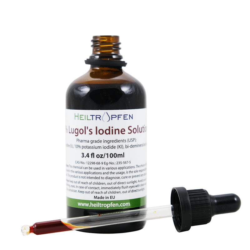 Lugols Iodine Solution 5% 3.4 Oz - 100 ml | 15% liquid formulation | 5 percent Iodine Supplement - Liquid Drops | Thyroid Support | Made with 5 Percent Iodine and 10% Potassium Iodide | Heiltropfen� - BeesActive Australia