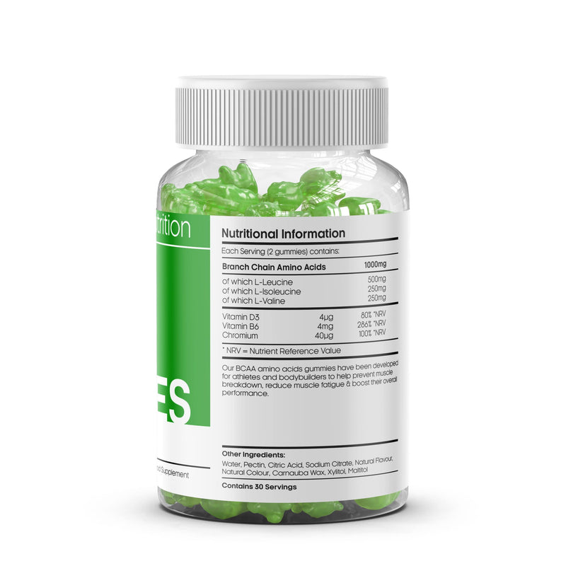 BCAA 2:1:1 Gummies for Men & Women - 1000mg Branch Chain Amino Acids Per Serving: L-Leucine, L-Isoleucine & L-Valine - Natural Apple Flavoured, Suitable for Vegans - BeesActive Australia