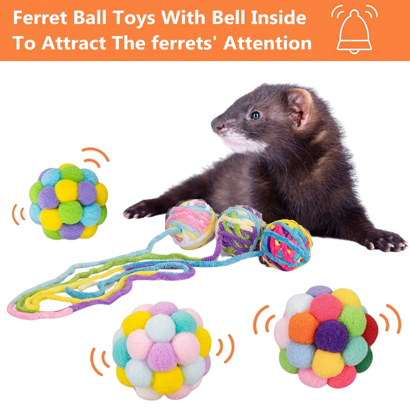 HAICHEN TEC 6 Pack Ferret Toys Ball Set - Woolen Yarn Ferret Balls with Built-in Bell Soft Colorful Pompom Balls Interactive Sound Toy Exercise Scratch Play Chew Toys for Indoor Pet Ferret Cat Kitten - BeesActive Australia