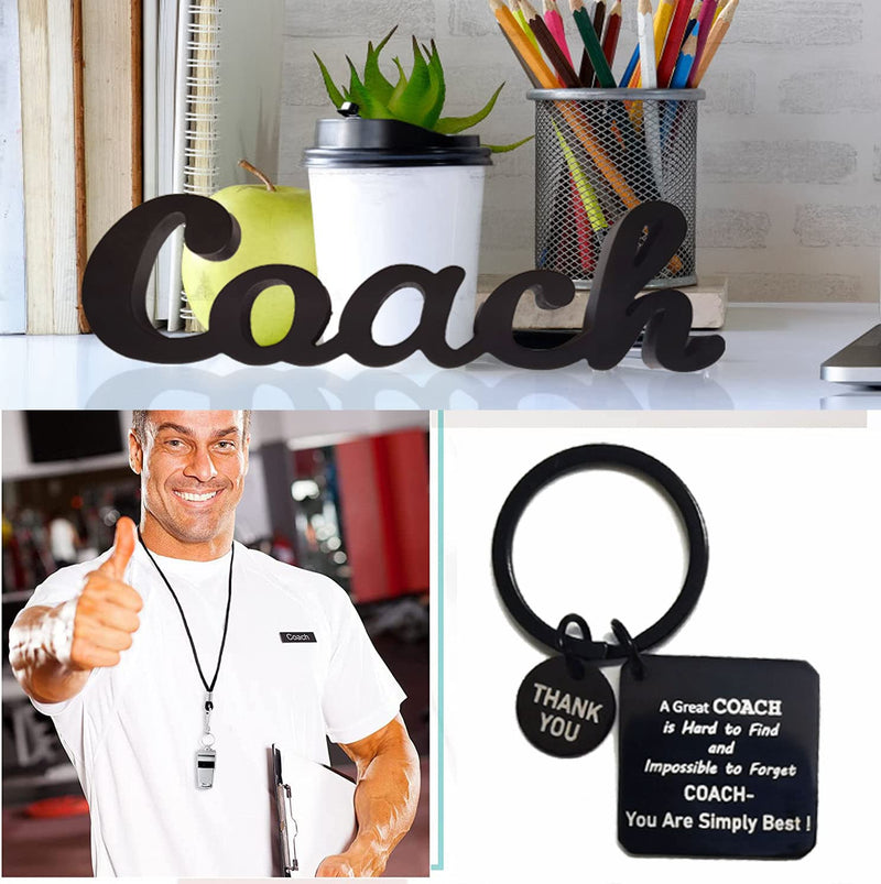 6 Pack Thank You Coach Gift Kit Including Black Coach Wood Sign, Coach Pen, Coach Lanyard, Whistles with Rope Coach Keychain for Referee Football Gym Sports Teacher Coach Men Women Gifts Set for Home Office Desk Decor - BeesActive Australia