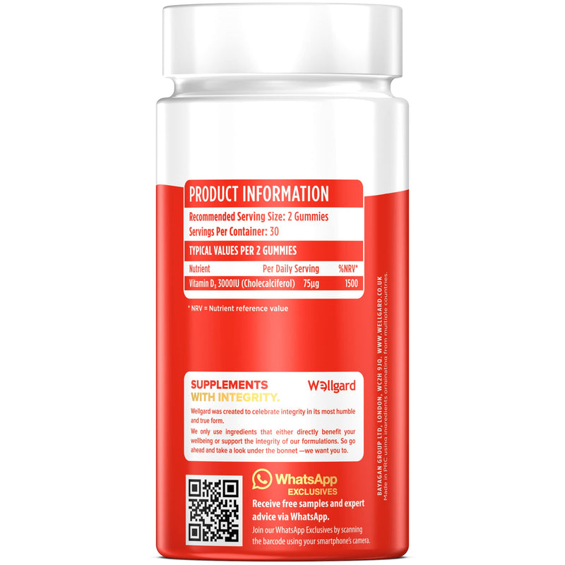 High Strength Vitamin D3 Gummies 3000 IU by Wellgard - 60 Vegan Vitamin D Gummies Adults, Chewable Vitamin D, Mixed Berry Flavour Adult - BeesActive Australia