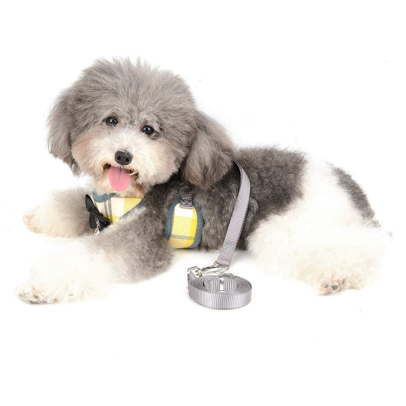 SELMAI Plaid Puppy Harness and Leash for Small Medium Dogs No Pull Soft Mesh Padded Adjustable Cat Vest for Walking Leads S:Bust:23-42cm/9-16.5",for 2.2-6.6Lbs Yellow Plaid - BeesActive Australia