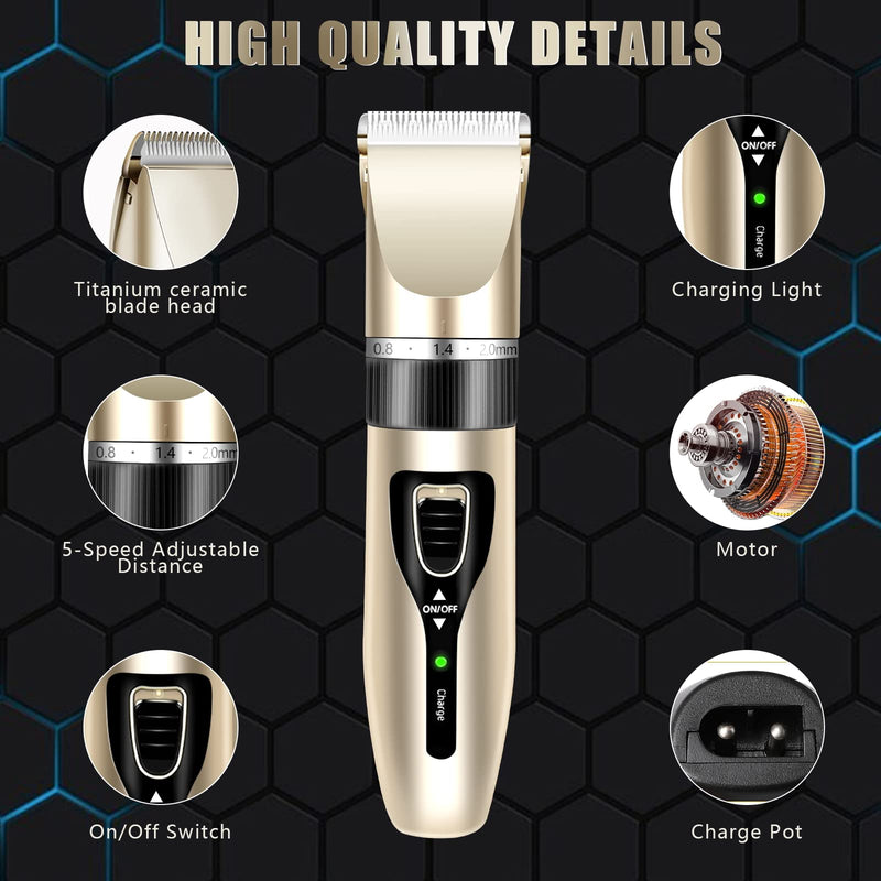 Dog Grooming Clippers,Low Noise Cordless Dog Grooming Kit for Grooming Thick Coats Dog Shears Rechargeable Dog Clippers for Grooming for Dogs, Cats and Other Pet Grooming kit (Gold) Gold - BeesActive Australia