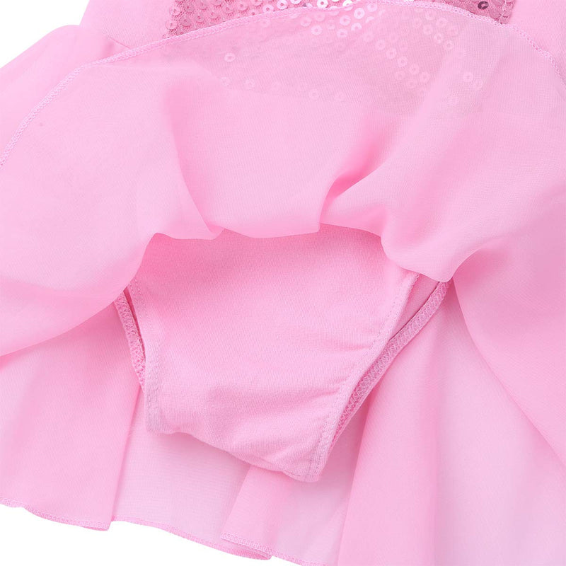 [AUSTRALIA] - easyforever Kids Girls Glittery Sequin Camisole Leotard Dress Gymnastic Ballet Dance Tutu Skirt Ballerina Dancewear Pink 5 / 6 