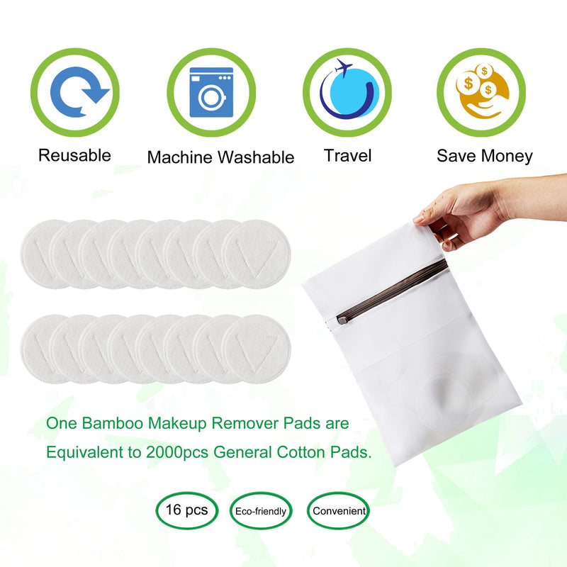 Likang Reusable Makeup Remover Pads 16 Packs with Laundry Bag - Facial Toner Pads Cleansing Wipe Cloth Chemical Free, Washable Organic Bamboo Cotton Skin Care Rounds (3.15 inch) - BeesActive Australia