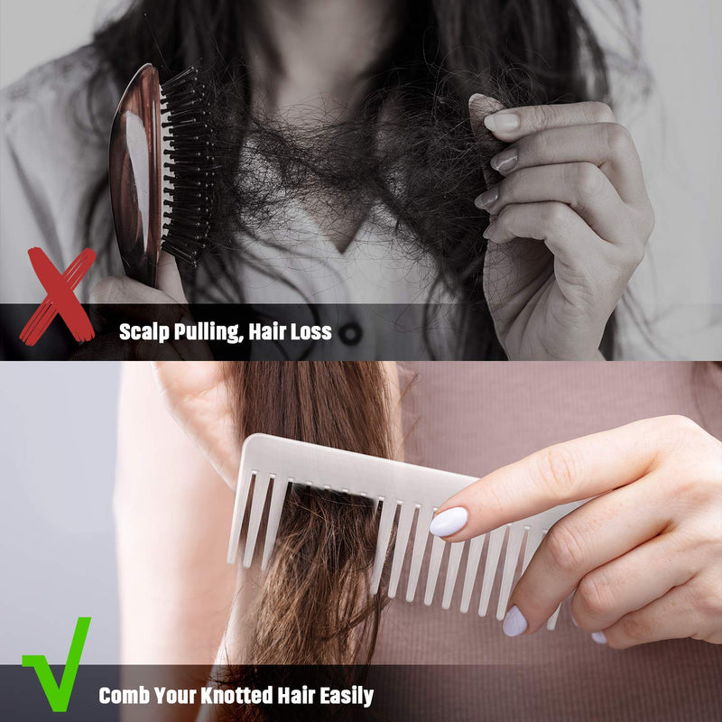 Large Hair Detangling Comb, Wide Tooth for Curly, Wet Dry Hair, No Handle Comb Styling Shampoo Comb (White, Cyan) White, Cyan - BeesActive Australia