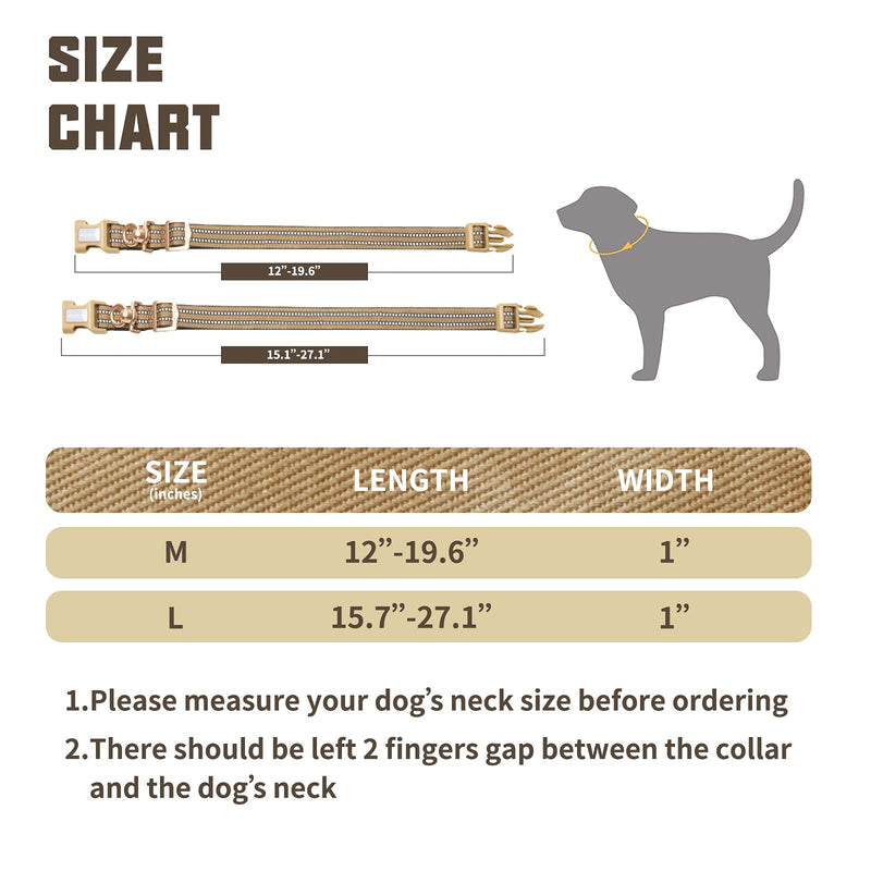 Auroth Dog Collar for Medium Large Dogs, Reflective Dog Collar, Soft Nylon Adjustable Dog Collars with Heavy Duty Metal D Ring Tangle Free Large:15.7"-27.1" Army Yellow - BeesActive Australia