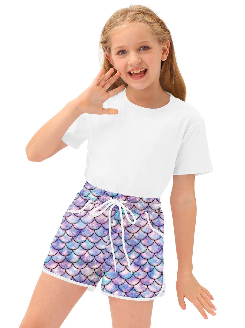 BesserBay Girl's Summer Adorable Beach Boardshorts Drawstring Swim Trunk 3-14 Years Purple | Mermaid 10 Years - BeesActive Australia