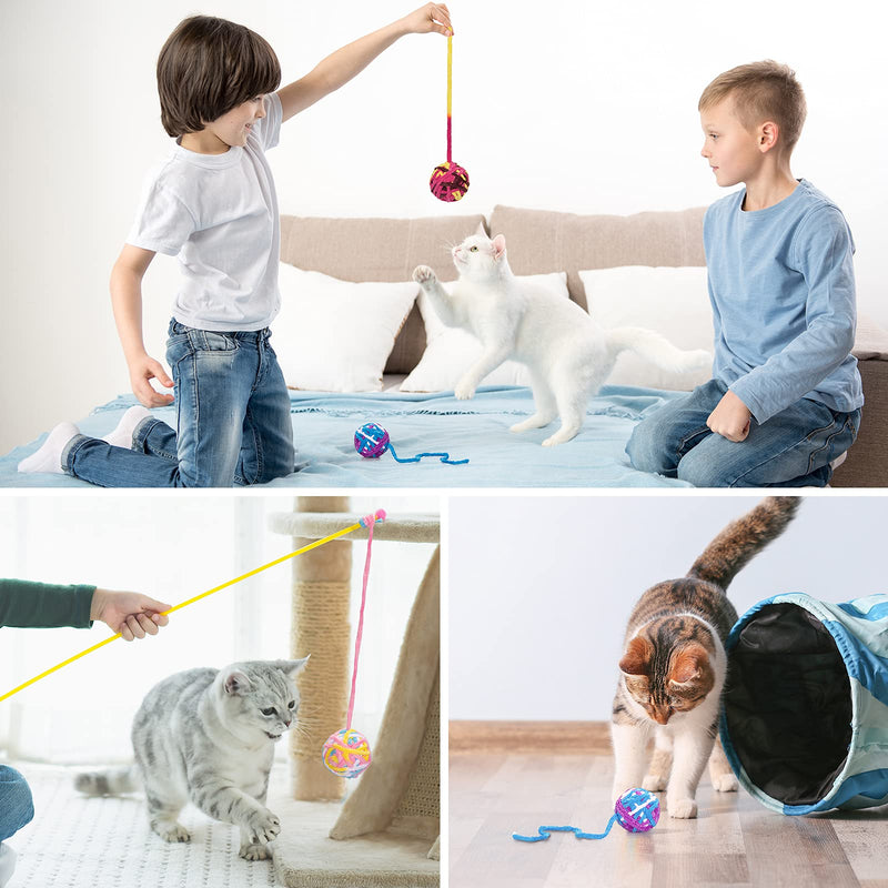 Cat Toy Balls, Woolen Yarn Cat Ball with Bell Inside and Cat Spring Toys, Cat Toys for Indoor Cats, Interactive Cat Chew Toys for Kittens Multicolor-6pack - BeesActive Australia