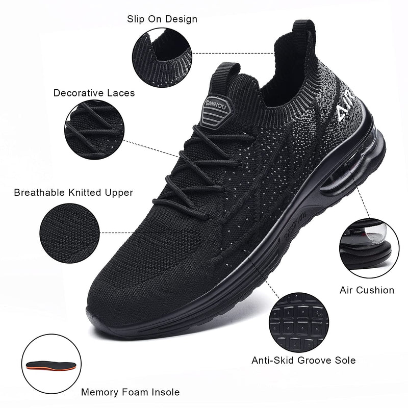 IIV Mens Air Running Shoes Casual Tennis Walking Althletic Gym Fashion Lightweight Slip On Sneakers 9 Black - BeesActive Australia