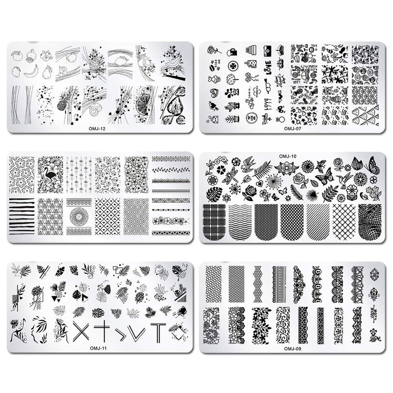 SILPECWEE 6Pcs Nail Art Stamping Plate Set Lace Geometry Nail Template Image Plate Manicure Accessories Nail Salon Tools No2 - BeesActive Australia