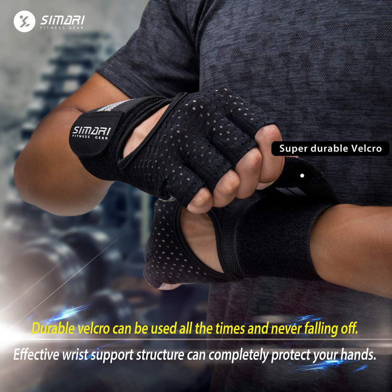 SIMARI Workout Gloves Mens and Women Weight Lifting Gloves with Wrist Wraps Support for Gym Training, Full Palm Protection for Fitness, Weightlifting, Exercise, Hanging, Pull ups Ashy Black Large - BeesActive Australia