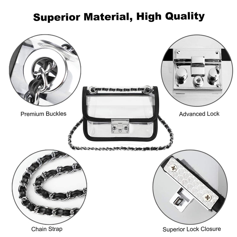 QiuQiuQi Clear Purse, Crossbody Shoulder Handbag Bag Stadium/Concert Venues Approved Clear Bag Black - BeesActive Australia