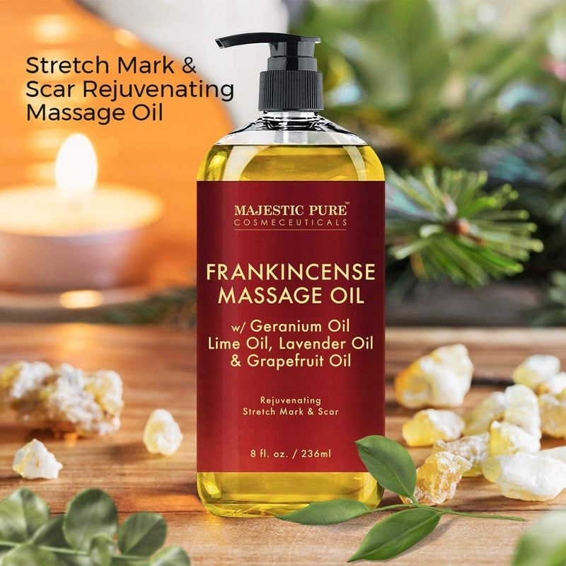 Stretch Mark and Scar Frankincense Massage Oil by Majestic Pure, for Softer & Smoother Skin - Visibly Reduces Appearances of Scars and Stretch Marks - 8 fl oz Frankincense Oil - BeesActive Australia