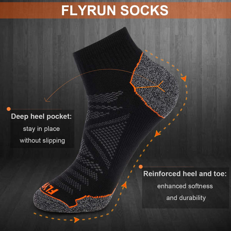 FLYRUN Men's Athletic Ankle Quarter Socks Men Comfort Cushion Moisture Wicking Work Sock 6 Pack A2-grey 6 Pairs - BeesActive Australia