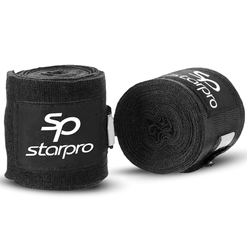 [AUSTRALIA] - Starpro Boxing Hand Wraps Bandages - MMA Muay Thai Sparring Kickboxing Fighting Training Martial Arts Gym Exercise Krav Maga Combat | Inner Gloves Mitts Fist Protector Thumb Loop | 2.55 3.5 4.5 Meters SP Black (4.5m) 180 inches 
