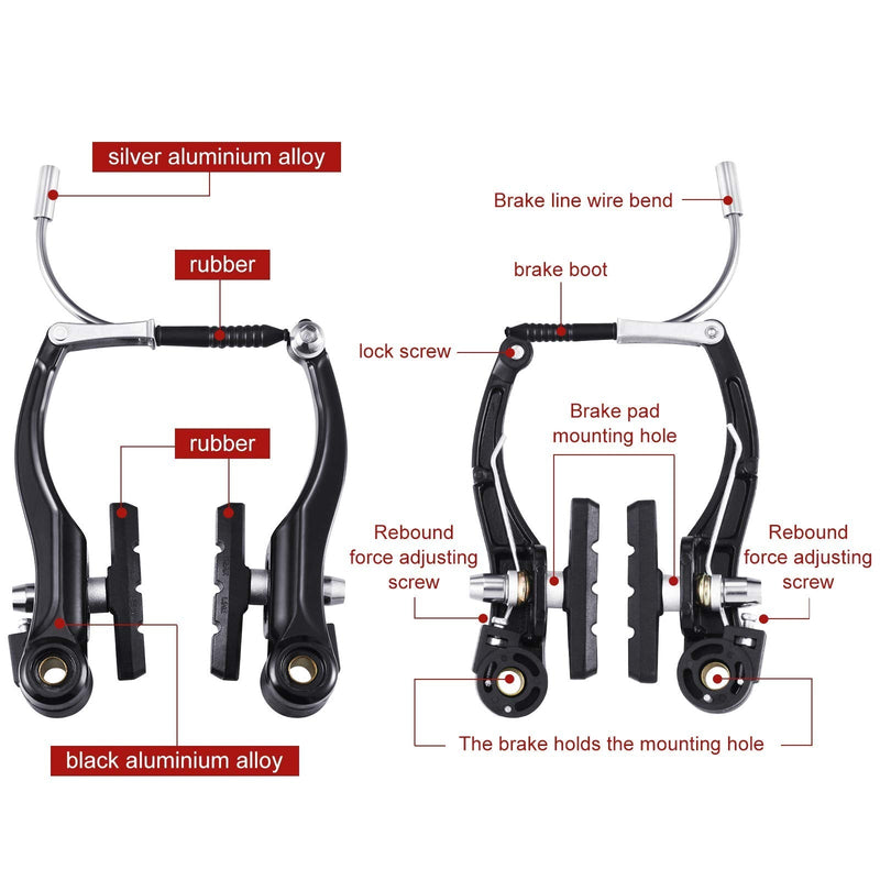 Complete Bike Brake Set, Black Front and Rear Bike MTB Hybrid Brake Inner and Outer Cables and Lever Kit Includes Callipers Levers Cables Black - BeesActive Australia