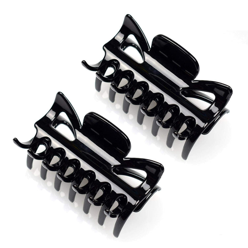 BasicSense 2 Pieces 3.2 inch Hair Claws Durable & Sturdy NonSlip Plastic Grip Clamps Clips Strong Hold, Glossy Black L (2 Count) - BeesActive Australia