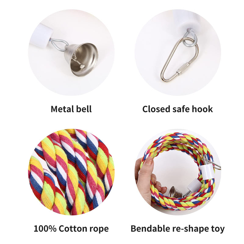 OSWINMART 2Pcs 63'Bird Rope Perches Birdcage Swing Toys 100% Cotton No Smell Peck/Chewing with Bell Climbing Standing Bungee Bird Toys for Small to Regular Size Parrot Cockatiel Birds 63'x2pcs - BeesActive Australia