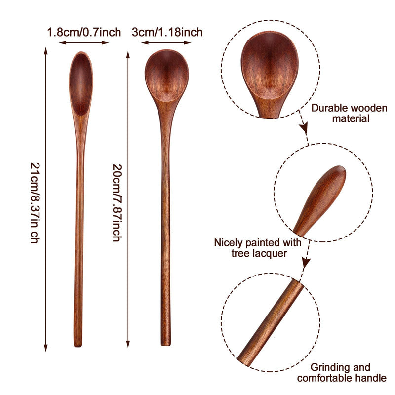 Wooden Coffee Spoons Long Handle Small Wooden Stir Spoon Korean Rice Spoons Wooden Teaspoon Handmade Wood Mixing Spoon for Kitchen Stirring (kusunoki, 6 Pieces) - BeesActive Australia