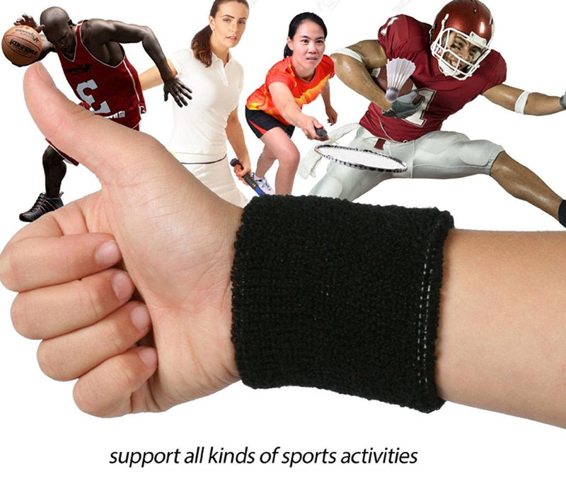 Kagogo 6 Inch Long Thick Cotton Sports Wristband/Sweatband for Basketball Tennis and Other Sports, Price/Pair Black - BeesActive Australia