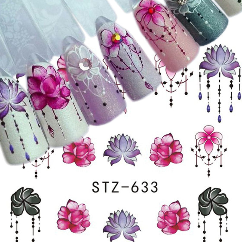 WOKOTO 40 Sheets Water Transfer Nail Art Decals With 1Pcs Tweezers Unicorn Flower Feather Nail Wraps Sticker Manicure Kits For Women KIT 1 - BeesActive Australia