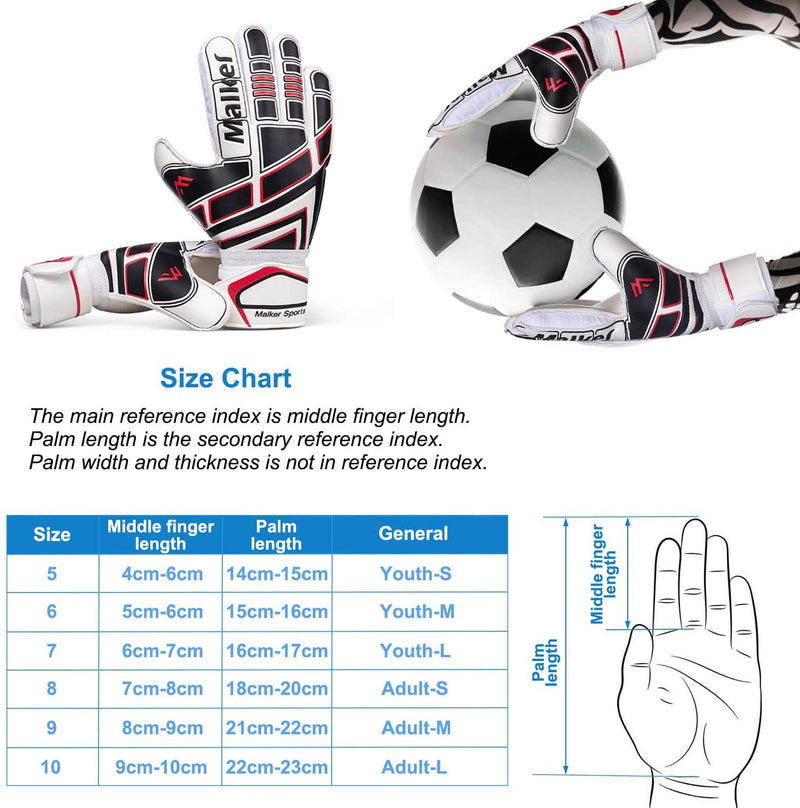 Malker Soccer Goalie Gloves Goalkeeper Gloves with Fingersave and Double Wrist Protection, Strong Grip Goalkeeper Gloves for Kids, Youth, Adults White 9 - BeesActive Australia